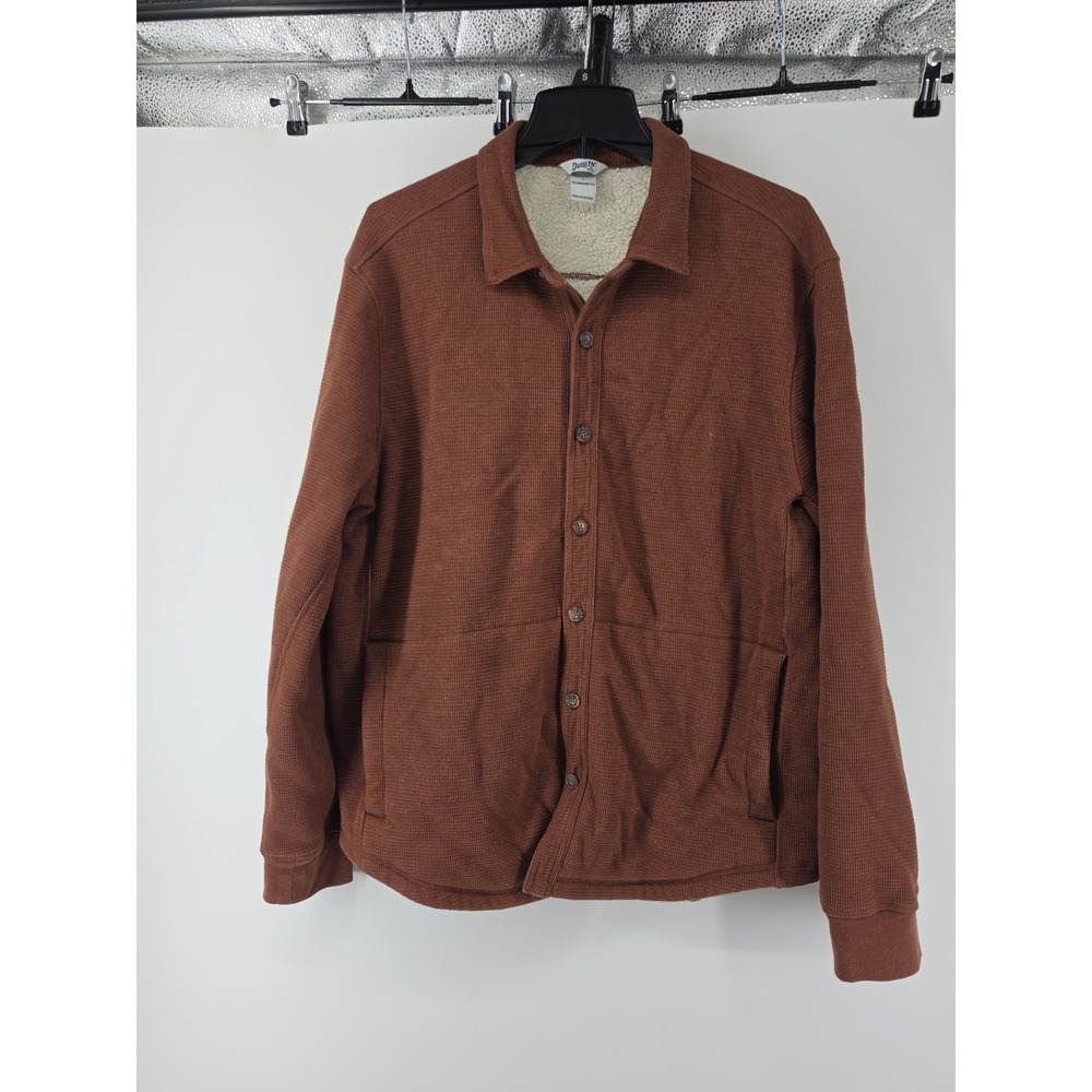 Duluth Trading Co Mens Rust Brown Waffle Knit Sherpa Lined Shirt Jacket Large